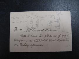 Invite from Dr & Mrs Ernest Warren to visit Natal Government Museum