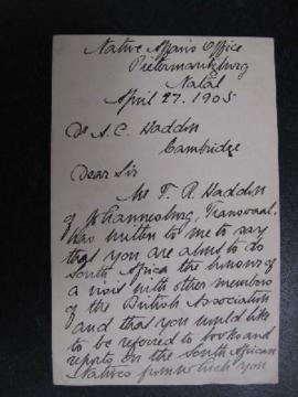 Letter Samuelson to Haddon