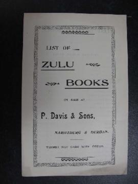 List of Zulu Books P. Davis and Sons