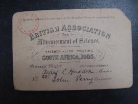 Haddon’s ticket for the 75th BAAS Meeting in South Africa