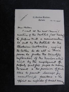 Letter H. Balfour to A. C. Haddon