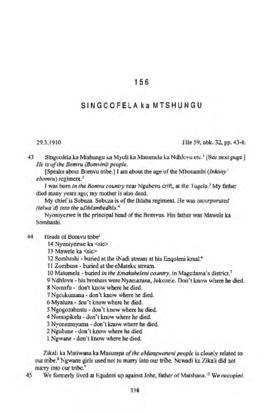 Singcofela ka Mtshungu, Testimony from 'The James Stuart Archive of Recorded Oral Evidence Relati...