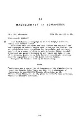 Mankulumana ka Somapunga, Testimony from 'The James Stuart Archive of Recorded Oral Evidence Rela...