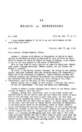Mahaya ka Nongqabana, Testimony from 'The James Stuart Archive of Recorded Oral Evidence Relating...