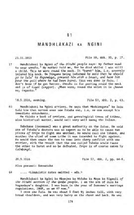 Mandhlakazi ka Ngini, Testimony from 'The James Stuart Archive of Recorded Oral Evidence Relating...