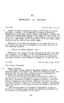 Mangati ka Godide, Testimony from 'The James Stuart Archive of Recorded Oral Evidence Relating to...