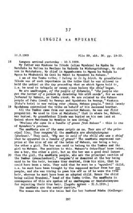 Lunguza ka Mpukane, Testimony from 'The James Stuart Archive of Recorded Oral Evidence Relating t...