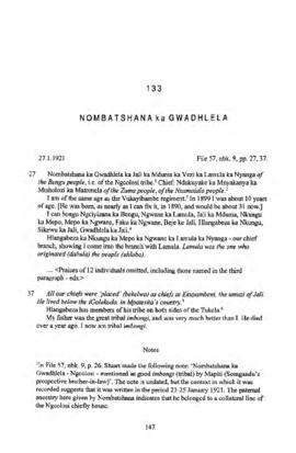 Nombatshana ka Gwadhlela, Testimony from 'The James Stuart Archive of Recorded Oral Evidence Rela...
