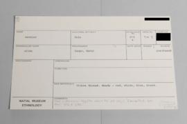 KZNM catalogue card (front view)