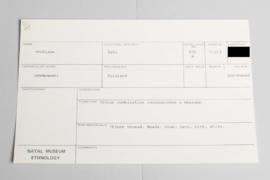 KZNM catalogue card (front view)