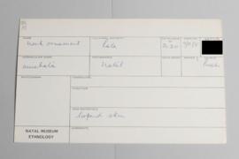 KZNM catalogue card (front view)