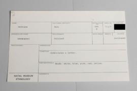 KZNM catalogue card (front view)