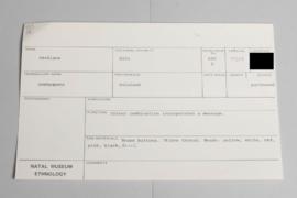 KZNM catalogue card (front view)