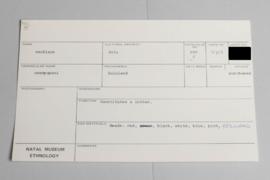 KZNM catalogue card (front view)