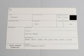 KZNM catalogue card (front view)