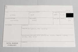 KZNM catalogue card (front view)