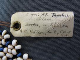 Rectangular parchment label tied to object